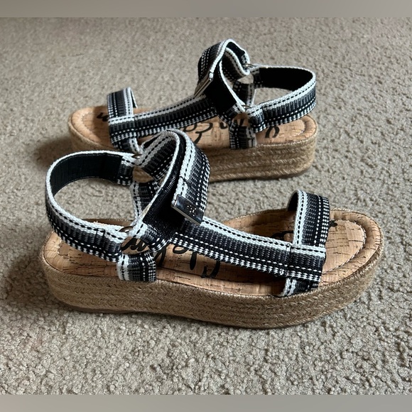 Sam Edelman Artica Woven Flatform Wedge Platform Espadrilles Sandal BLACK WHITE - Picture 6 of 16